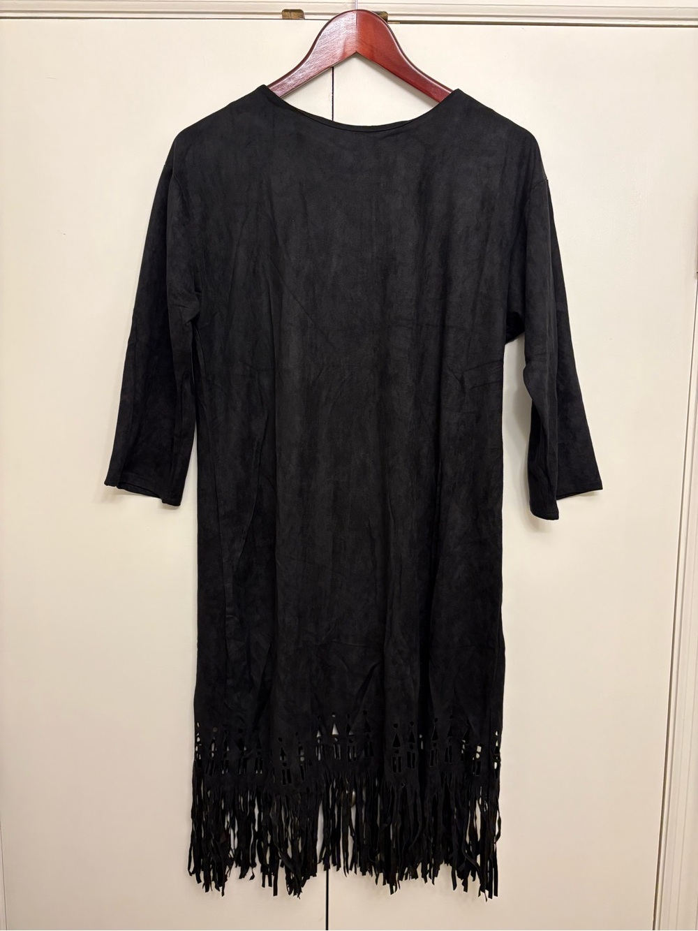 NWT Neslay Designs Black 3/4 Sleeve Fringe Hem Dress - L